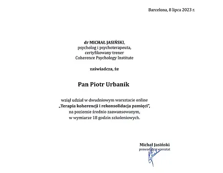 2-dniowy warsztat online — Terapia koherencji i rekonsolidacja pamięci