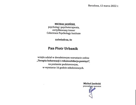 2-dniowy warsztat online — Terapia koherencji i rekonsolidacja pamięci